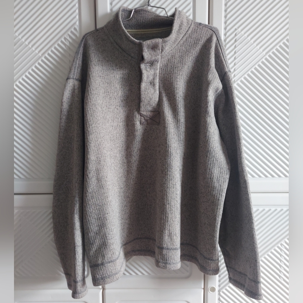 St.Johns Bay Men's Cozy XXL Gray Buttoned Sweater Pullover Excellent Condition